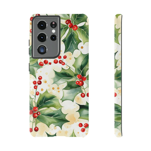 Christmas Holly on a Golden Background - Impact Resistant Phone Case Samsung Galaxy S21 Ultra Matte